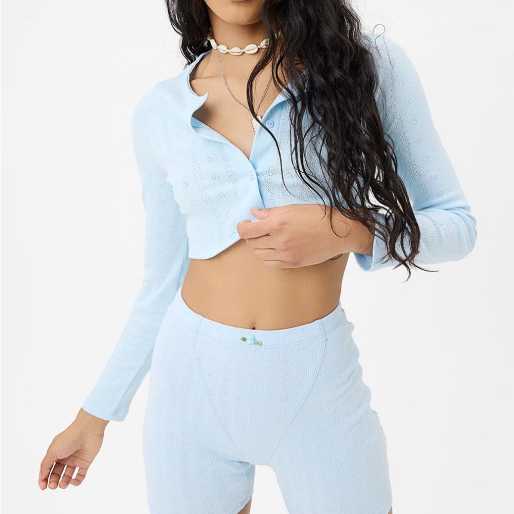 NWT Frankie’s Bikinis x GIGI HADID Meadow Lounge Cardigan in Asher Blue | Size L